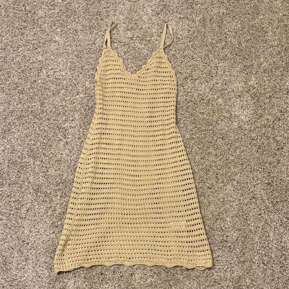 Elegant Tan Crochet Swim Coverup